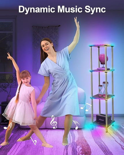 Kekeou RGBCW Floor Lamp with Shelves Tall Lamp Music Sync APP Control Standing Lamp with Wireless Charger & USB Port Color Changing Lamp with Shelves Work with Alexa Black 4 Tier - LeafyLoom