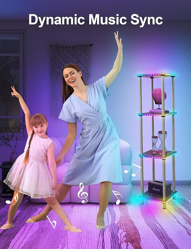 Kekeou RGBCW Floor Lamp with Shelves Tall Lamp Music Sync APP Control Standing Lamp with Wireless Charger & USB Port Color Changing Lamp with Shelves Work with Alexa Black 4 Tier - LeafyLoom