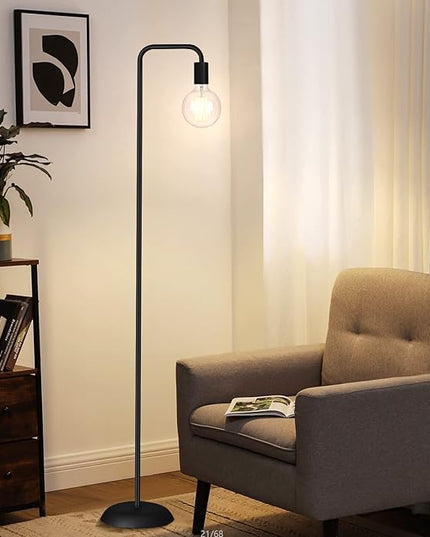 QiMH Industrial Floor Lamp with Light Bulb,Metal Tall Standing Lamp,Tall Modern Black Led Floor Lamp for Home Decor,Bedroom,Reading,Office - LeafyLoom