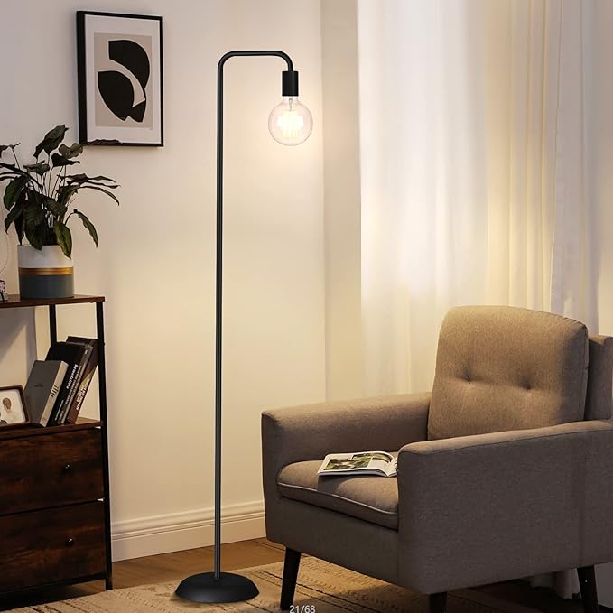 QiMH Industrial Floor Lamp with Light Bulb,Metal Tall Standing Lamp,Tall Modern Black Led Floor Lamp for Home Decor,Bedroom,Reading,Office - LeafyLoom