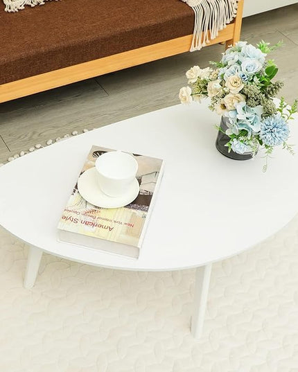 FIRMINANA Small White Oval Coffee Table for Small Space,Simple Modern Table for Small Apartment or Livingroom Corner,White,18.9" D x 33.47" W x 15.75" H - LeafyLoom