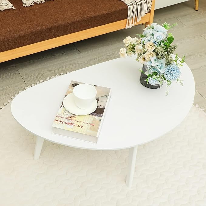 FIRMINANA Small White Oval Coffee Table for Small Space,Simple Modern Table for Small Apartment or Livingroom Corner,White,18.9" D x 33.47" W x 15.75" H - LeafyLoom