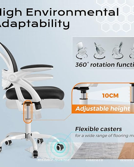 KERDOM Office Chair, Ergonomic Desk Chair, Mesh Computer Chair Height Adjustable, Comfy Swivel Task Chair with Wheels and Flip-up Arms - LeafyLoom