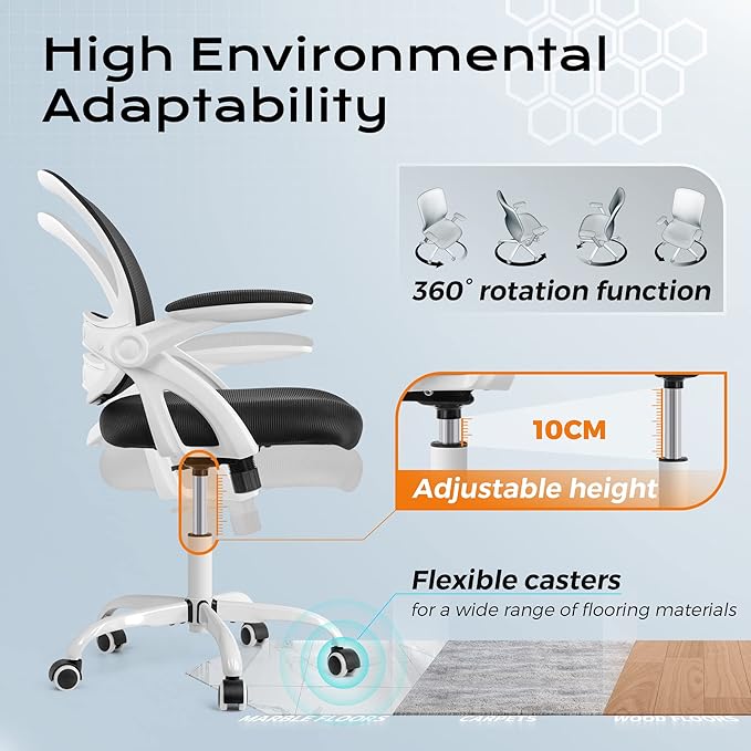 KERDOM Office Chair, Ergonomic Desk Chair, Mesh Computer Chair Height Adjustable, Comfy Swivel Task Chair with Wheels and Flip-up Arms - LeafyLoom