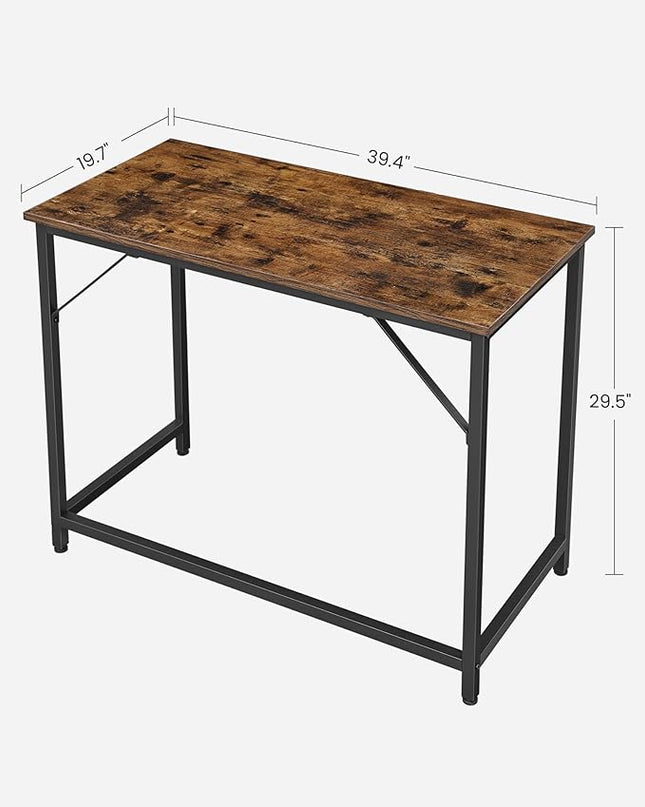 VASAGLE Computer Desk, Gaming Desk, Home Office Desk, for Small Spaces, 19.7 x 39.4 x 29.5 Inches, Industrial Style, Metal Frame, Rustic Brown and Black ULWD41X - LeafyLoom
