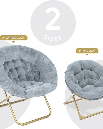 Milliard Mini Cozy Chair for Kids, Sensory Faux Fur Folding Saucer Chair for Toddlers, Grey - LeafyLoom