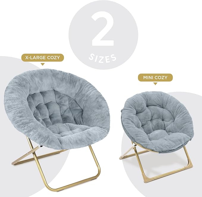 Milliard Mini Cozy Chair for Kids, Sensory Faux Fur Folding Saucer Chair for Toddlers, Grey - LeafyLoom