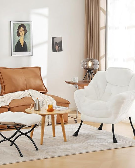 Cozy Lazy Chair and Ottoman, Large Contemporary Accent Lounge Chair Set, Leisure Upholstered Reading Armchair for Bedroom, Living Room, Dorm Rooms, Office - LeafyLoom