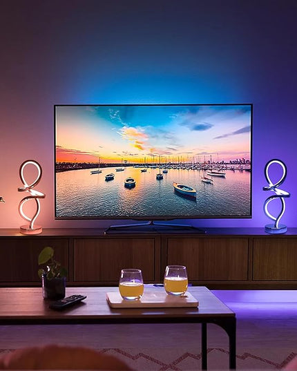 Modern Table Lamp, RGB Table Lamp，LED Spiral Lamp, Silver Bedside Lamp with 7 Colors 10 Light Modes, Touch Dimmable Nightstand Lamp for Bedroom Living Room Home Office, 15W - LeafyLoom