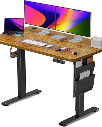 Standing Desk Adjustable Height, Electric Standing Desk with Starage Bag, Stand up Desk for Home Office Computer Desk Memory Preset with Headphone Hook, 48x24 Inch, Rustic - LeafyLoom