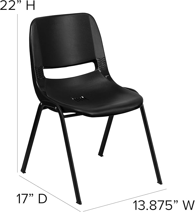 Flash Furniture HERCULES Series 440 lb. Capacity Kid's Black Ergonomic Shell Stack Chair with Black Frame and 12" Seat Height, Set of 1 - LeafyLoom