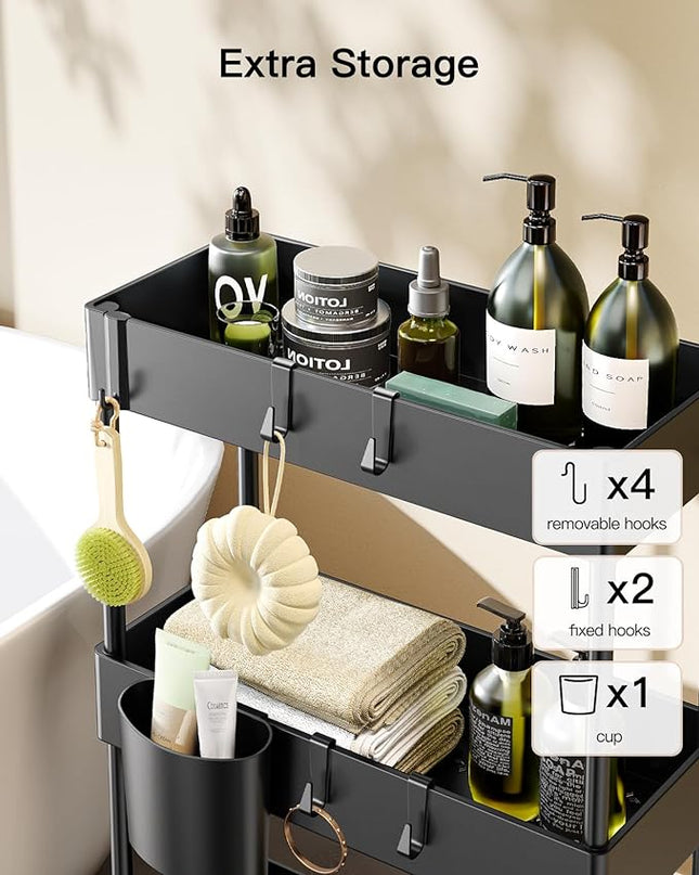 Pipishell Slim Storage Cart with Wheels, Bathroom Cart Organizer Bathroom Storage Small, Rolling Cart for Bathroom, Laundry Room, Kitchen, Narrow Space, Black PIUC04 - LeafyLoom
