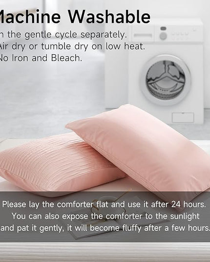 Blush Seersucker Comforter Set Full Size (79x90 in), 3 Pieces Soft Crinkled Textured Comforter with 2 Pillowcases, Lightweight Microfiber Down Alternative Bedding Set for All Season - LeafyLoom