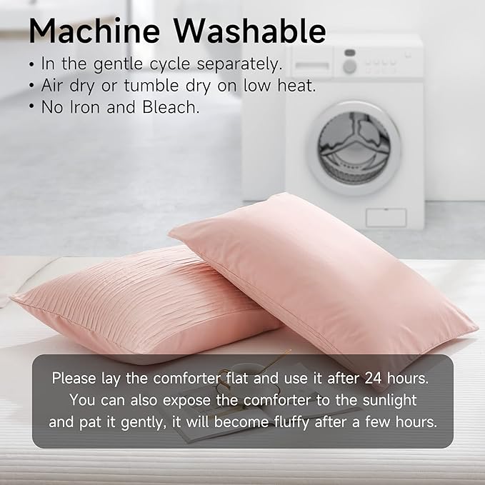 Blush Seersucker Comforter Set Full Size (79x90 in), 3 Pieces Soft Crinkled Textured Comforter with 2 Pillowcases, Lightweight Microfiber Down Alternative Bedding Set for All Season - LeafyLoom