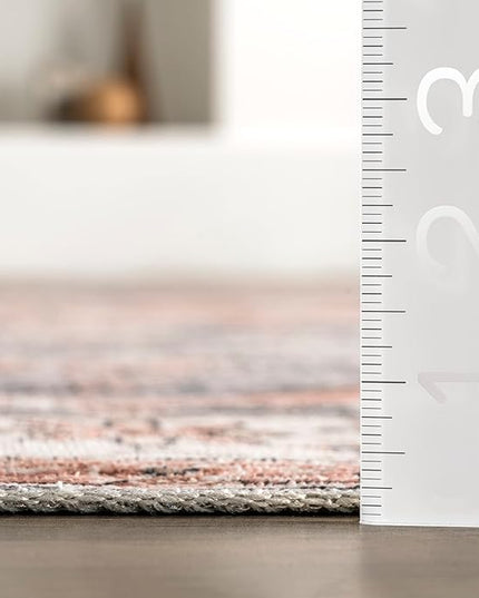 nuLOOM 5x8 Machine Washable Rain Haven Vintage Medallion Area Rug, Light Orange, Traditional Faded Design, Non-Slip Backing, Stain Resistant, For Bedroom, Dining Room, Living Room, Kitchen - LeafyLoom