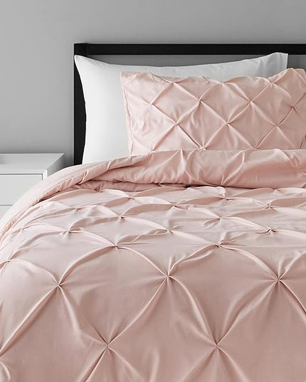 Amazon Basics Pinch Pleat All-Season Down-Alternative Comforter 2-Piece Bedding Set, Geometric, Twin/TwinXL, Blush - LeafyLoom
