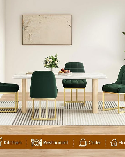 STARY Upholstered Velvet Armless Dining Room Chairs with Gold Metal Legs for Kitchen Restaurant, Green- Set of 4 - LeafyLoom