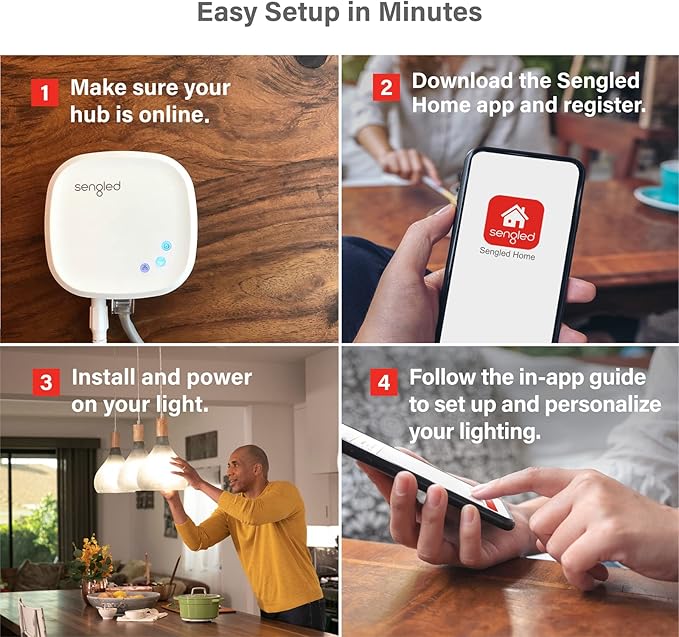 Sengled Smart Light Bulb Starter Kit, Smart Bulbs that Work with Alexa, Google Home, Color Changing Light Bulb, Alexa Light Bulbs, A19 E26 Dimmable Bulbs 800LM, 8.6W (60W Equivalent), 2 Pack with Hub Sengled