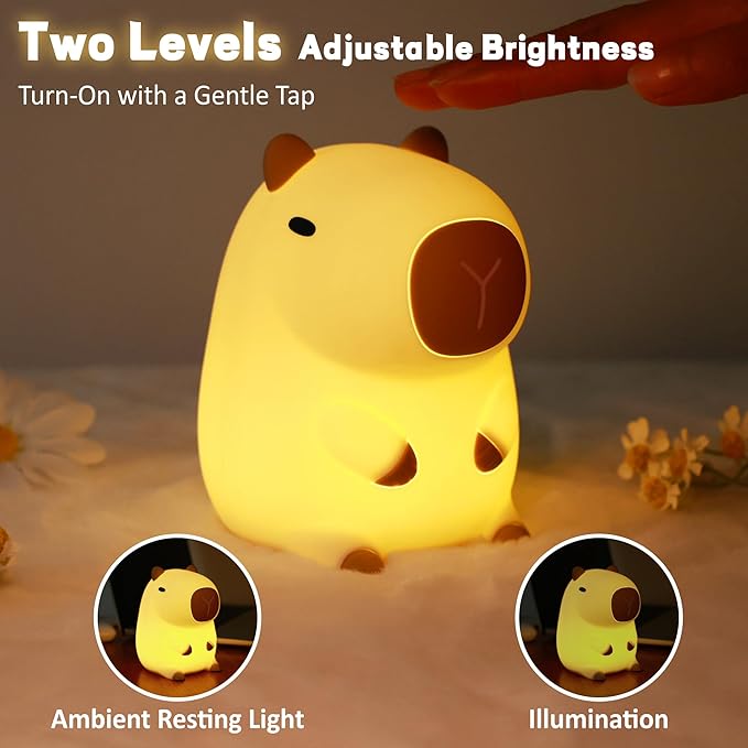 Capybara Night Light, Soft Silicone Capybara Lamp for Kids, Cute Capybara Gifts, Portable and Rechargeable Touch Control Kawaii Animal Lamp, Birthday Gifts for Boys Girls - LeafyLoom