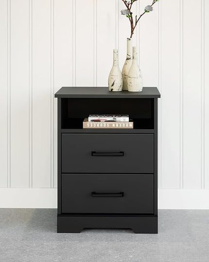Prepac 2 Drawer Nightstand, 16.25in x 18.75in x 24.5in, Rustic Black - LeafyLoom