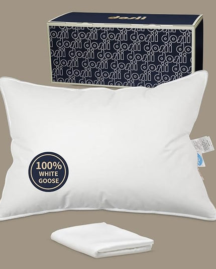 Cloudtop Goose Down Pillows: Luxury Hotel 100% Goose Down Pillow - Cooling Breathable Bed Pillows - Cloud Soft Pillows with Premium Pillowcase for Sleep(Standard of 1) - LeafyLoom