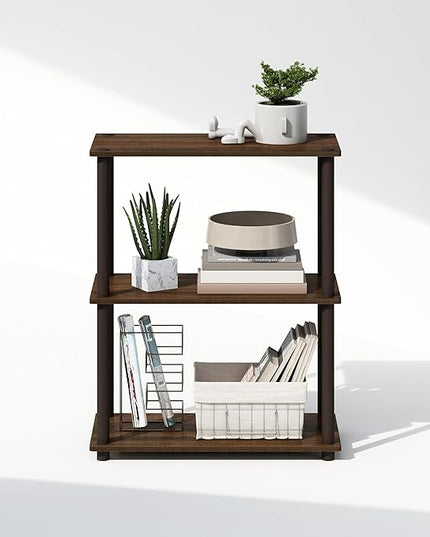 Furinno Turn-N-Tube 3-Tier Multipurpose Compact Display Rack, Shelving Unit, Bookcase, Walnut/Brown - LeafyLoom