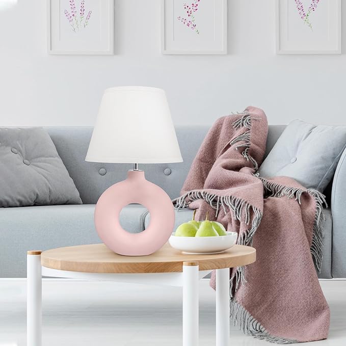 Pink Ceramic Table Lamp for Living Room Bedroom, 21" Modern Bedside Lamps for Kids Room 3 Color Temperature Small Table Lamps for Night Stands, Dorm, Dining Room, Home Décor (Bulb Included) - LeafyLoom