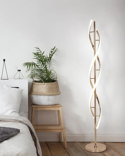 ADISUN 40W LED Floor Lamp Remote Control Dimmable Spiral Floor Lamp Indoor Tall Lamp Floor Lamp for Living Rooms Family Rooms Bedrooms Offices Lighting (Gold) - LeafyLoom