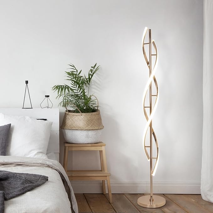 ADISUN 40W LED Floor Lamp Remote Control Dimmable Spiral Floor Lamp Indoor Tall Lamp Floor Lamp for Living Rooms Family Rooms Bedrooms Offices Lighting (Gold) - LeafyLoom