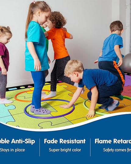 Booooom Jackson Classroom Rug Elementary Classroom Carpet 6'5"x8'5"Preschool Rugs Colorful Puzzle Seating Rug with Non-Slip Backing School Classroom Kid Rug (PzLaB-2620) - LeafyLoom