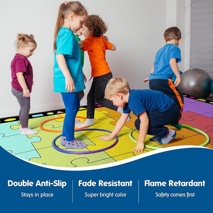 Booooom Jackson Classroom Rug Elementary Classroom Carpet 6'5"x8'5"Preschool Rugs Colorful Puzzle Seating Rug with Non-Slip Backing School Classroom Kid Rug (PzLaB-2620) - LeafyLoom