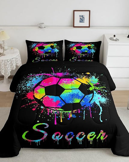 Feelyou Kids Soccer Ball Game Comforter Set Twin Size Football Bedding Set for Boys Girls Teens Bedroom Decor Rugby Sports Comforter American Football Player Duvet Set with 1 Pillow Case - LeafyLoom
