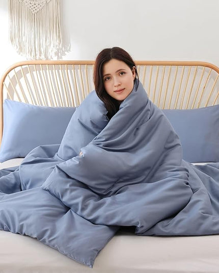 ROSGONIA Queen Comforter Set Slate Blue, 3pcs Queen Size Comforter(1 Boho Blue Comforter & 2 Pillowcases) All Season Lightweight Bedding Blanket Quilt - LeafyLoom