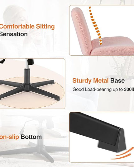 Sweetcrispy Office Chair No Wheels - Armless Desk Chair No Wheels Cross Legged Office Chair Wide Swivel Teddy Fabric Home Office Desk Chairs - LeafyLoom