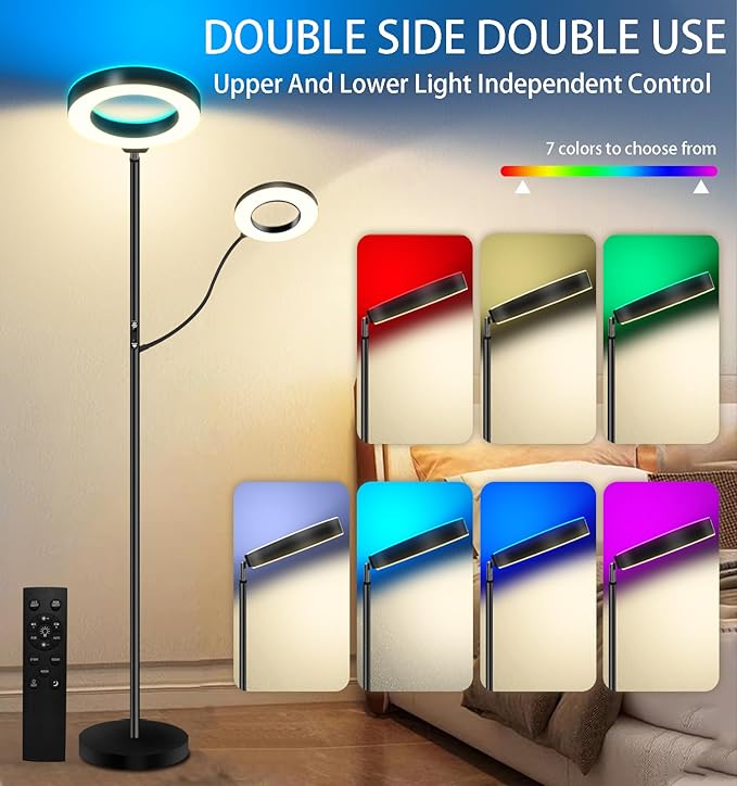 Floor Lamp for Living Room with 3 Color Temperatures,Super Bright Dimmable LED Lamps, Standing Lamp Tall with Remote Push Button, Adjustable Gooseneck Reading Lamp for Bedroom Office - LeafyLoom
