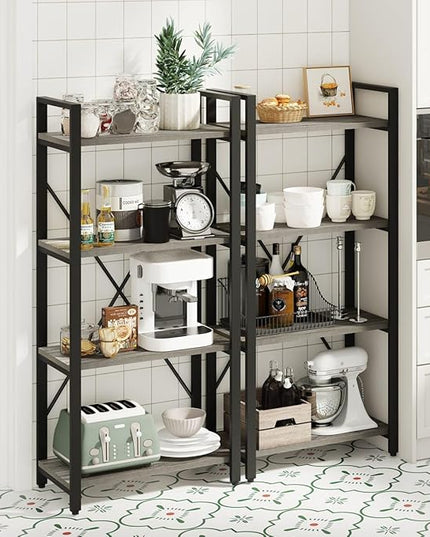 BON AUGURE Industrial 4 Tier Bookshelf, Modern Open Etagere Bookcase, Wood Metal Book Shelves for Living Room, Bedroom and Office (Dark Gray Oak) - LeafyLoom