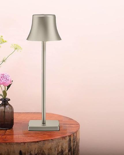 Cordless Table Lamp, Rechargeable Battery 5000mAh Metal Aluminum Housing USB LED Portable Powered Desk Lamp, 2 Levels Brightness Night Light for Restaurants Bedroom Outdoor (2Pack-Silver) - LeafyLoom