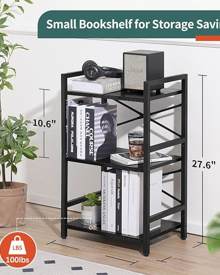 Yoobure Bookshelf Small Book Shelf, Solid Industrial 3 Tier Shelf Bookcase, Short Book Case for Bedroom, Living Room, Office Home, Small Spaces, Black - LeafyLoom