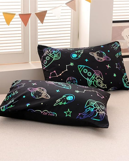 Aimuan Space Rocket Bedding Set Kid Comforter Set Full Size Super Soft & Cute Aliens UFO Printed Quilt Set for Teen Boys Girls (Black, Full) - LeafyLoom