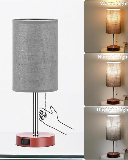 Dott Arts Table Lamp for Bedroom, 3-Color Bedside Lamps with Pull Chain, Bedroom Table Lamps for Nightstand,Small Lamp for Living Room, Bulb Included Grey Striped … - LeafyLoom