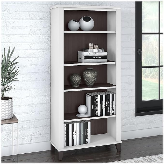 Bush Furniture Somerset 5-Shelf 65-inch H Bookcase, Storm Gray/White (WC81065) - LeafyLoom