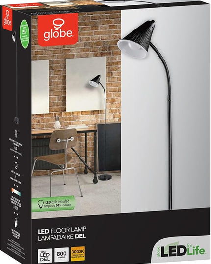 Globe Electric 12708 59" 1-Light LED Floor Lamp, Black, Matte Finish, Plastic Mesh Shade, LED Bulb Included, Floor Lamp for Living Room, Floor Lamp for Bedroom, Home Office Accessories - LeafyLoom