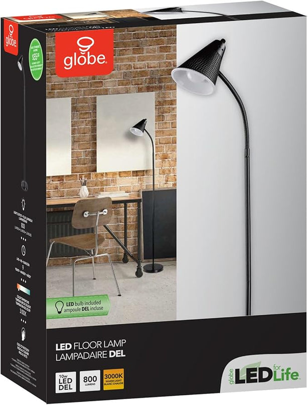 Globe Electric 12708 59" 1-Light LED Floor Lamp, Black, Matte Finish, Plastic Mesh Shade, LED Bulb Included, Floor Lamp for Living Room, Floor Lamp for Bedroom, Home Office Accessories - LeafyLoom
