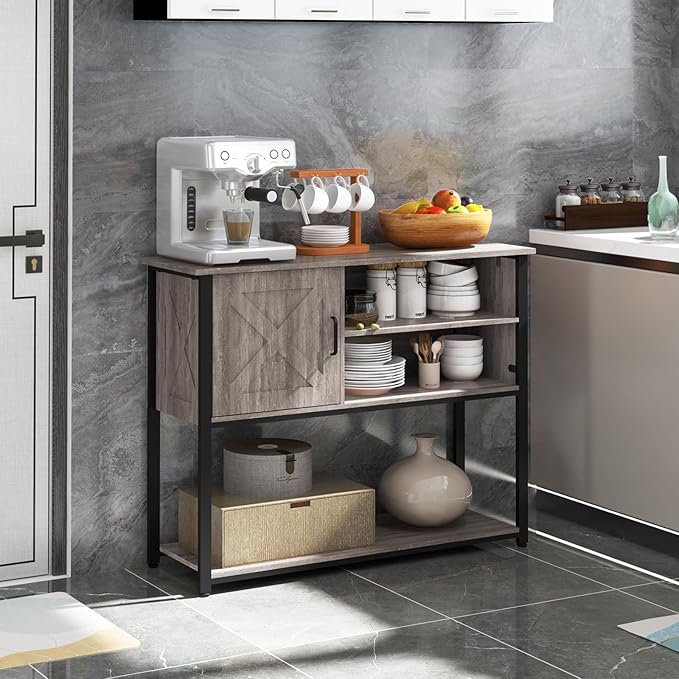 41" Console Table with Storage Cabinet, Sofa Table with Storage Shelves, Coffee Bar Table, Sofa Entryway Tables for Entry Way, Behind Couch Table for Living Room Hallway, Gery - LeafyLoom