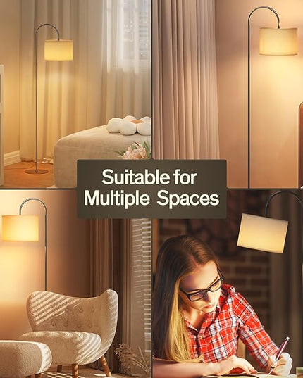 Floor Lamps for Living Room - 12W LED Bulb Modern Standing Lamp with Linen lampshade, 3 Color Temperatures Corner Floor Lamp for Office Study Room, Tall Reading Light with Adjust Head - LeafyLoom