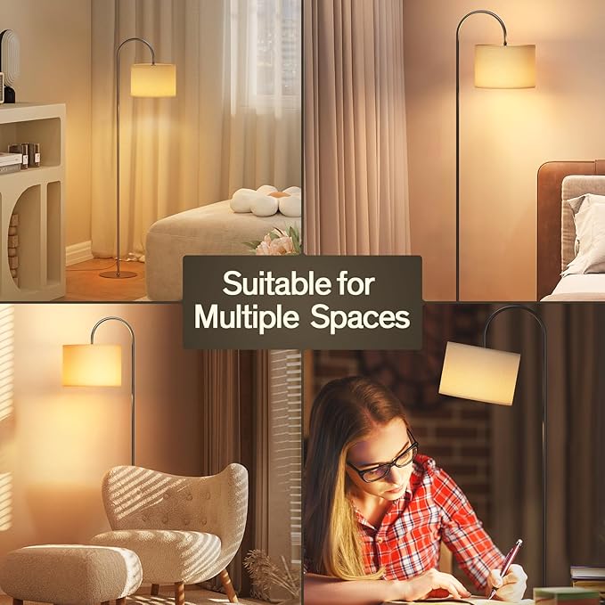 Floor Lamps for Living Room - 12W LED Bulb Modern Standing Lamp with Linen lampshade, 3 Color Temperatures Corner Floor Lamp for Office Study Room, Tall Reading Light with Adjust Head - LeafyLoom
