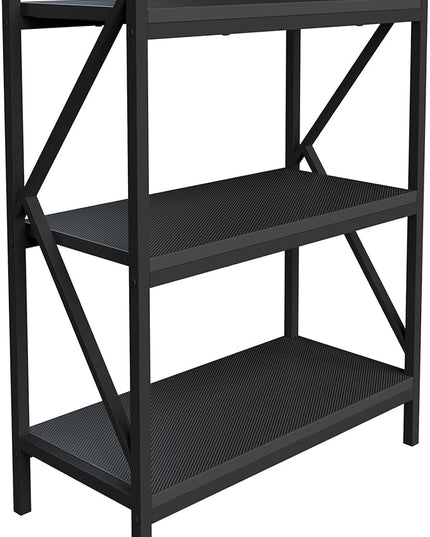 3 Shelf Bookcase - Console Table or Storage Shelf with Carbon Fiber Texture Finish and K Shaped Legs by Lavish Home (Black) - LeafyLoom
