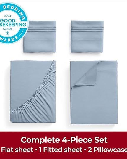 Mellanni Full Sheets Set - 4 PC Iconic Collection Bedding Sheets & Pillowcases - Hotel Luxury, Extra Soft, Cooling Bed Sheets - Deep Pocket up to 16 inch (Full, Blue Hydrangea) - LeafyLoom