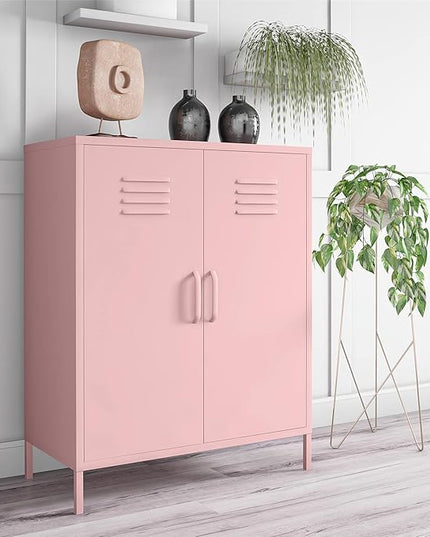 Novogratz Cache 2 Door Metal Locker Storage Cabinet, Bashful Pink - LeafyLoom