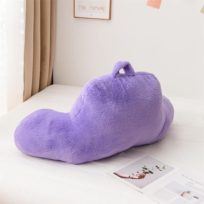 A Nice Night Faux Fur Reading Pillow Bed Wedge Large Adult Children Backrest with Arms Back Support for Sitting Up in Bed/Couch for Bedrest,LightPurple - LeafyLoom